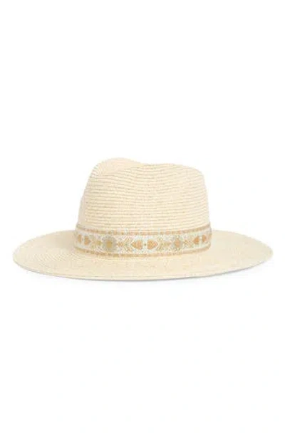 Vince Camuto Metallic Embroidered Band Panama Hat In White