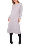 Vince Camuto Metallic Exposed Center Seam Long Sleeve Midi Sweater Dress In Gray