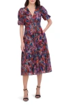 Vince Camuto Metallic Floral Chiffon Midi Dress