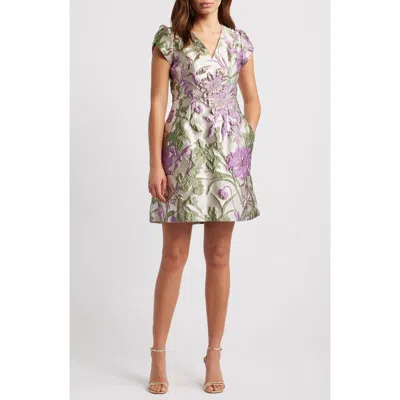 Vince Camuto Metallic Floral Jacquard A-line Dress In Lilac