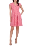 Vince Camuto Metallic Floral Jacquard Fit & Flare Dress In Pink