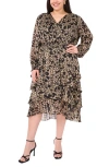 Vince Camuto Metallic Floral Long Sleeve Midi Dress In Multi