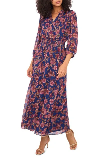 Vince Camuto Metallic Floral Maxi Dress In Blue