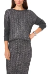 Vince Camuto Womens Metallic Cable Knit Crewneck Sweater In Med Heather Grey