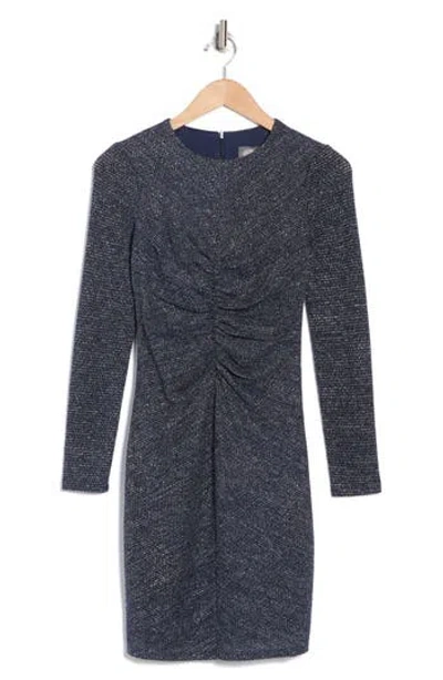 Vince Camuto Metallic Knit Long Sleeve Dress In Navy