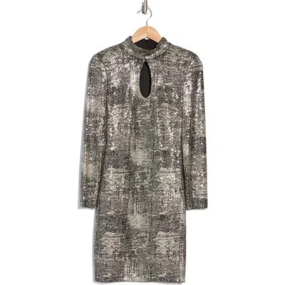 Vince Camuto Metallic Long Sleeve Cocktail Dress In Black Gold