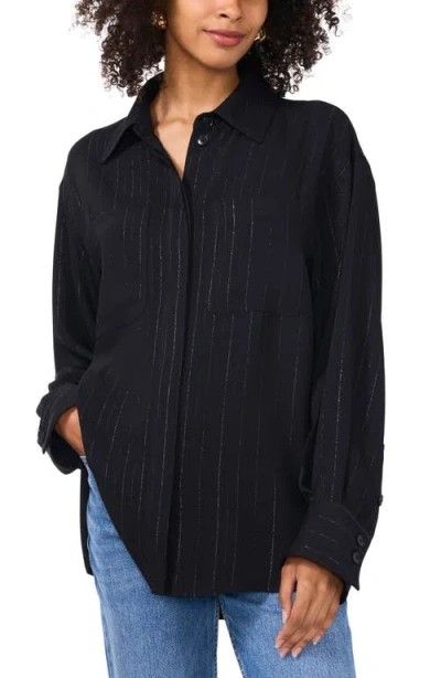 Vince Camuto Metallic Pinstripe Button-up Shirt In Rich Black