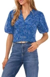 Vince Camuto Metallic Print Puff Sleeve Top In Sapphire Blue