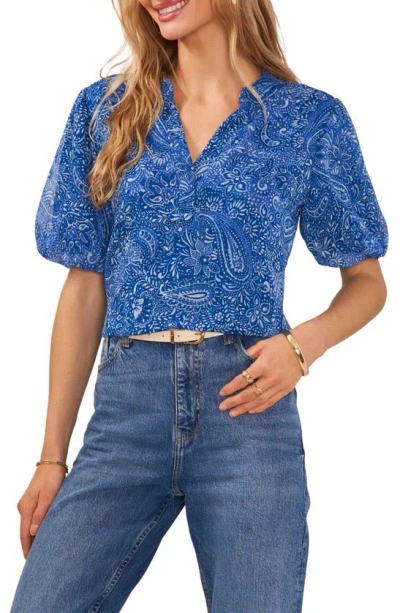 Vince Camuto Metallic Print Puff Sleeve Top In Sapphire