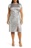 VINCE CAMUTO METALLIC RUCHED PUFF SLEEVE DRESS