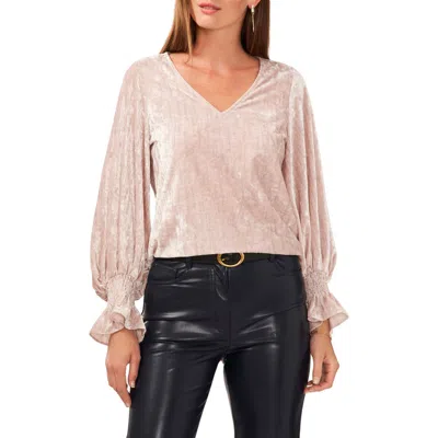Vince Camuto Metallic Ruffle Cuff Velvet Top In Champagne Silver