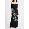 Vince Camuto Metallic Sequin Placed Floral Embroidery Strapless Gown In Black