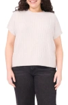 Vince Camuto Metallic Short Sleeve Crewneck Sweater In Black