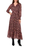 VINCE CAMUTO VINCE CAMUTO METALLIC STRIPE FLORAL LONG SLEEVE MAXI DRESS