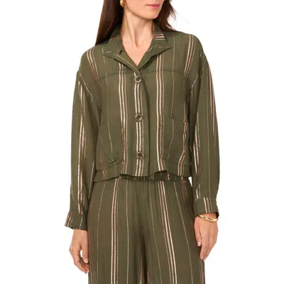 Vince Camuto Metallic Stripe Jacket In Olive Moss