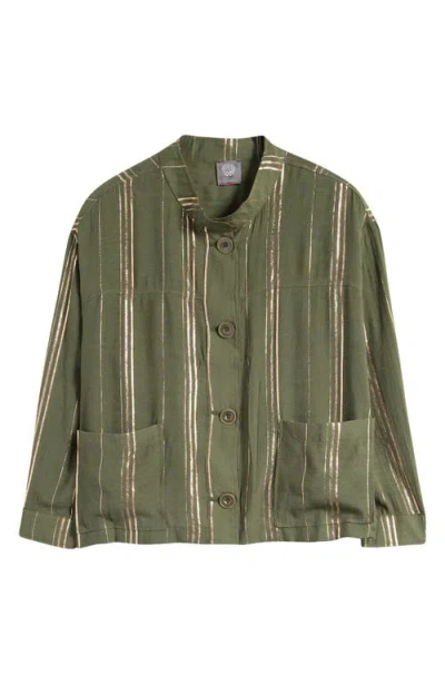 Vince Camuto Metallic Stripe Jacket In Green