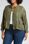 Vince Camuto Metallic Stripe Jacket In Olive Moss