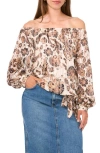 Vince Camuto Metallic Stripe Paisley Off The Shoulder Top In Cafe Sky