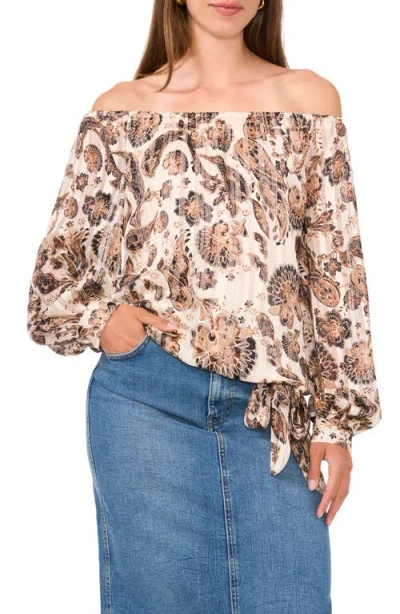 Vince Camuto Metallic Stripe Paisley Off The Shoulder Top In Cafe Sky
