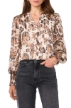Vince Camuto Metallic Stripe Paisley Ruffle Sleeve Top In Cafe Sky
