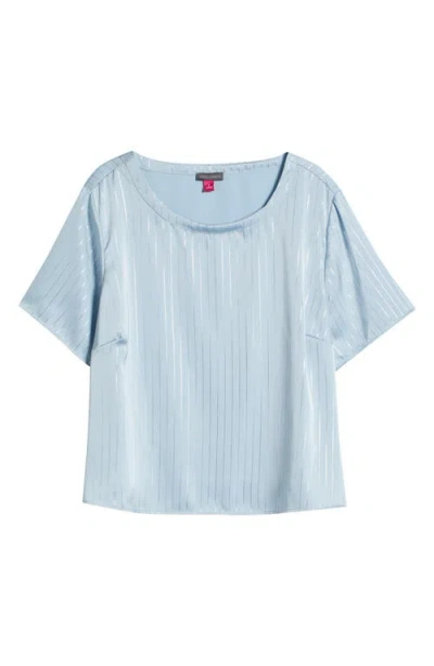 Vince Camuto Metallic Stripe Satin Short Sleeve Top In Frozen