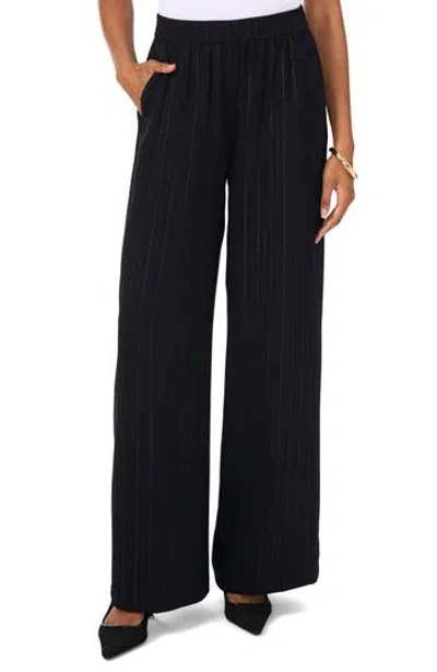 Vince Camuto Metallic Thread Pinstripe Pants In Rich Black