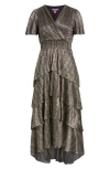 Vince Camuto Metallic Tiered Midi Dress In Rich Black/metallic