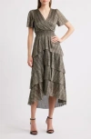 Vince Camuto Metallic Tiered Midi Dress In Rich Black/metallic
