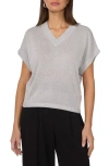 Vince Camuto Metallic V-neck Sweater In Ash Blue Silver