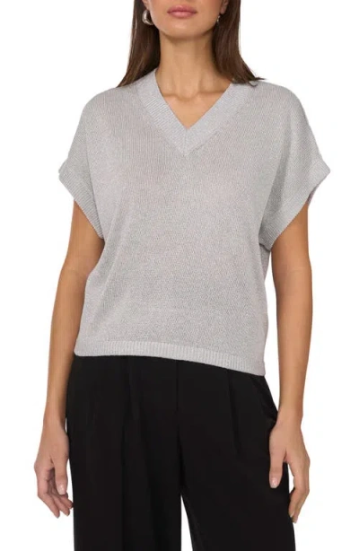 Vince Camuto Metallic V-neck Sweater In Ash Blue Silver
