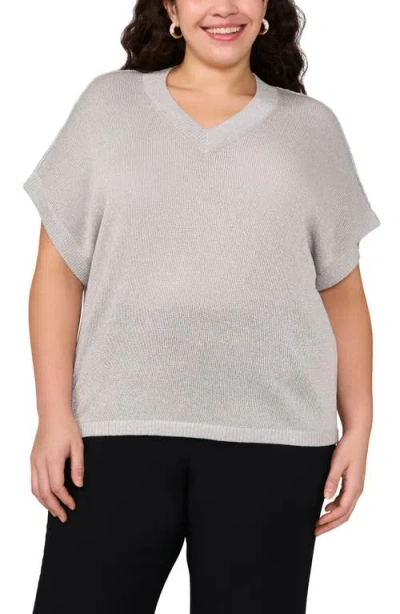 Vince Camuto Metallic V-neck Sweater In Ash Blue Silver