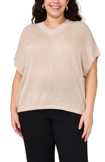 Vince Camuto Metallic V-neck Sweater In Ivory Glow