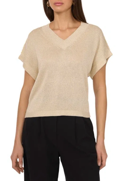 Vince Camuto Metallic V-neck Sweater In Pale Sand Silver