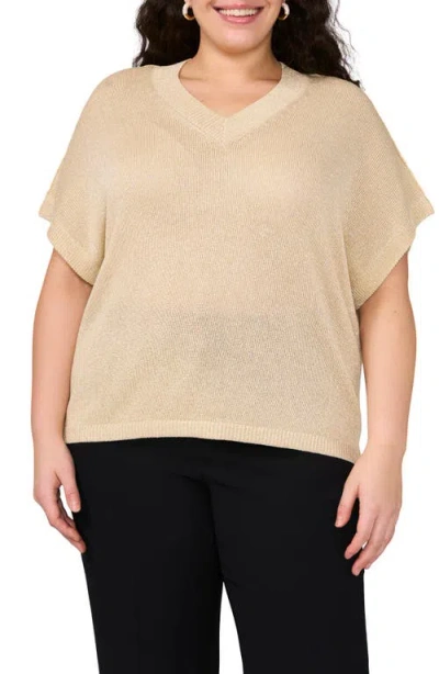Vince Camuto Metallic V-neck Sweater In Pale Sand Silver