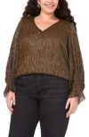 Vince Camuto Metallic V-neck Top In Brown