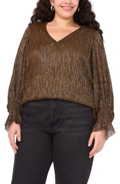 Vince Camuto Metallic V-neck Top In Brown