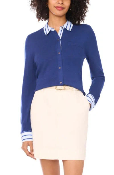 Vince Camuto Mixed Media Cardigan In Blue