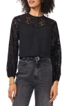 Vince Camuto Women's Lace Yoke Button-front Top In Rich Black