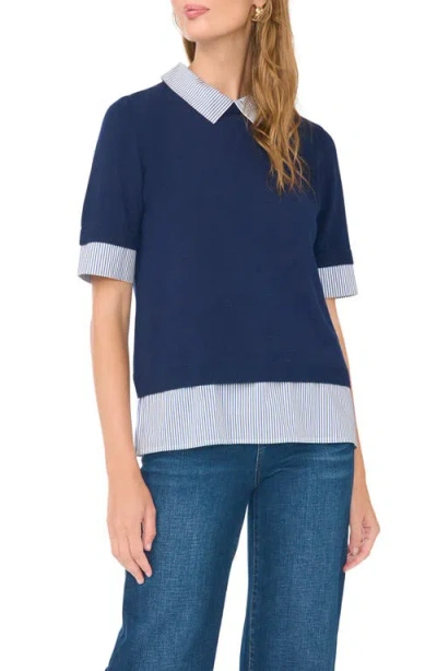Vince Camuto Crewneck Layered Sweater Top In Purple