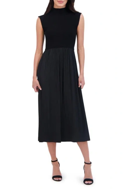 Vince Camuto Mixed Media Midi Dress In Black