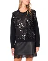 Vince Camuto Mixed Media Paillette Front Sweater In Black