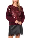 Vince Camuto Mixed Media Paillette Front Sweater In Burgundy