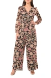 Vince Camuto Mixed Metallic Print Floral Long Sleeve Jumpsuit In Rich Black