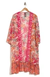 Vince Camuto Mixed Print Colorblock Duster In Black