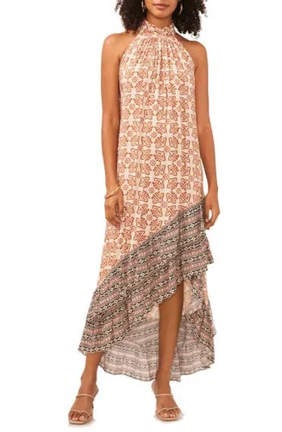 Vince Camuto Mixed Print High-low Halter Dress In Rainy Day