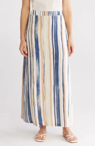 Vince Camuto Mixed Stripe Challis Skirt In Steel Blue Blurred Stripes
