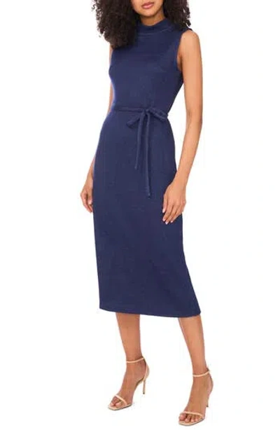 Vince Camuto Mock Neck Sleeveless Knit Midi Dress In Blue