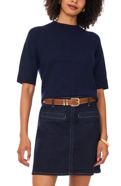 Vince Camuto Short Sleeve Raglan Mock Neck Sweater In Blue