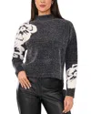 Vince Camuto Placed Floral Jacquard Funnel Neck Sweater In Rich Black