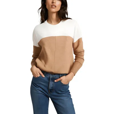 Vince Camuto Mood Indigo Womens Crewneck Color Block Pullover Sweater In Brown